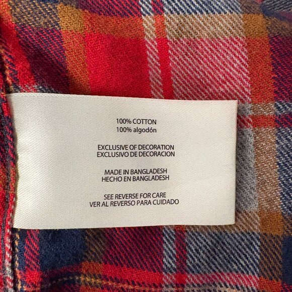 Eddie Bauer Mens Flannel Shirt Size Large Red Gray Blue Plaid Long Sleeve - Picture 4 of 6